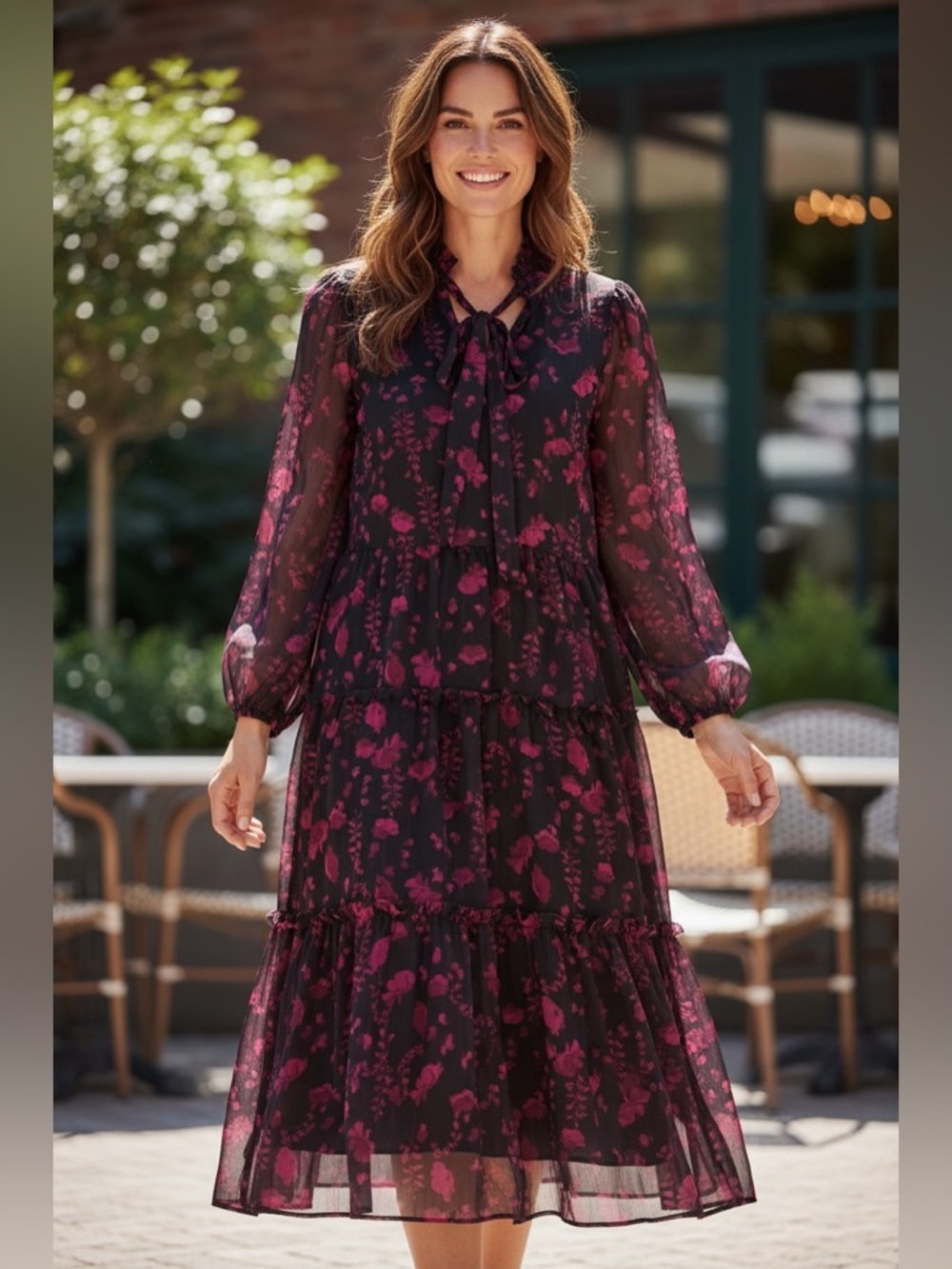 Tommy Hilfiger Margo Floral-Print Chiffon Dress (001)